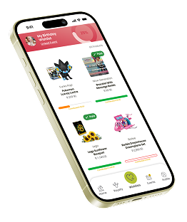 App wishlist screen showing birthday wishlist with shared contributions